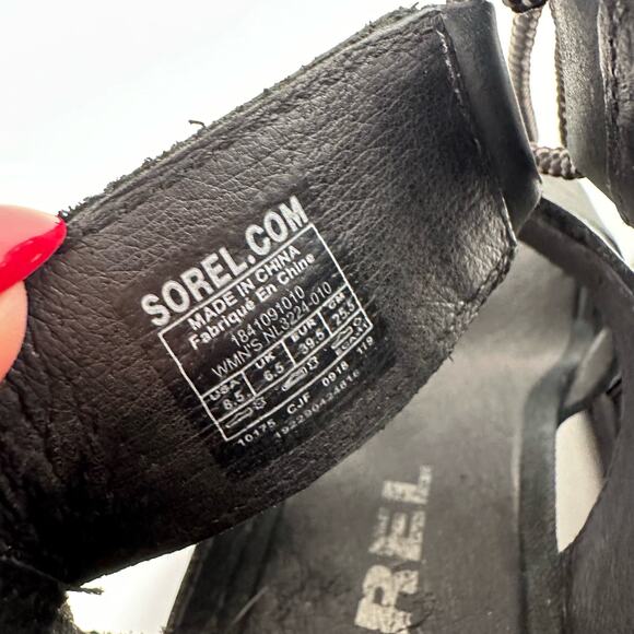 Sorel Womens Joanie II Lace Up Gladiator Wedge Sandals in Black Size 8.5 - Picture 5 of 10